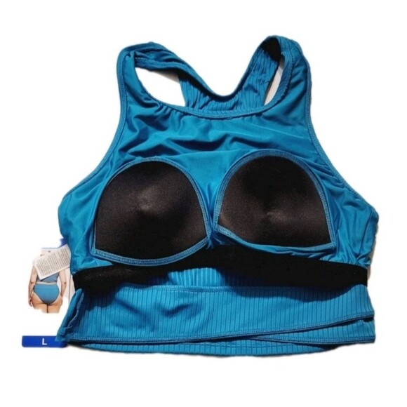 NEXT 2-pc Women's L Ribbed Racerback Swim Top Tank + High Waist Bikini Blue NWT - Picture 5 of 10